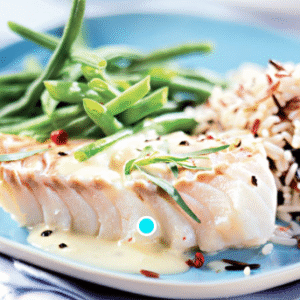 curry de courgettes, riz et cabillaud