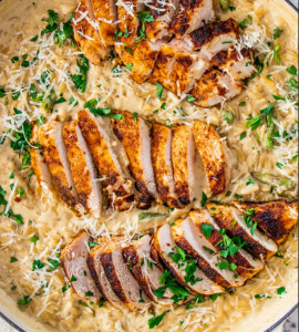 Orzo et émincé de poulet au boursin