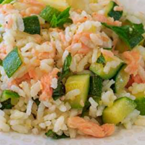 Saumon, riz et petits pois